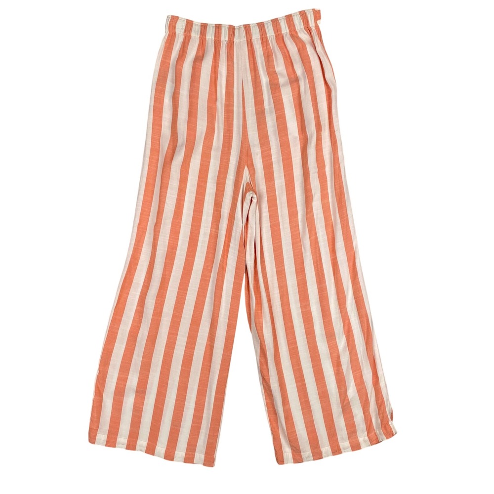 Volcom Orange White Striped Wide Leg Crop Pants Belted Tie Waist Women's Size S - Picture 2 of 11